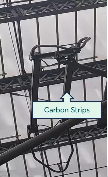 Carbon strips labelled on top of a train