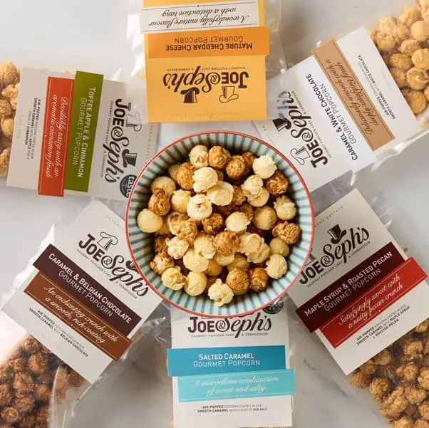Various flavours of Joe & Seph's gourmet popcorn