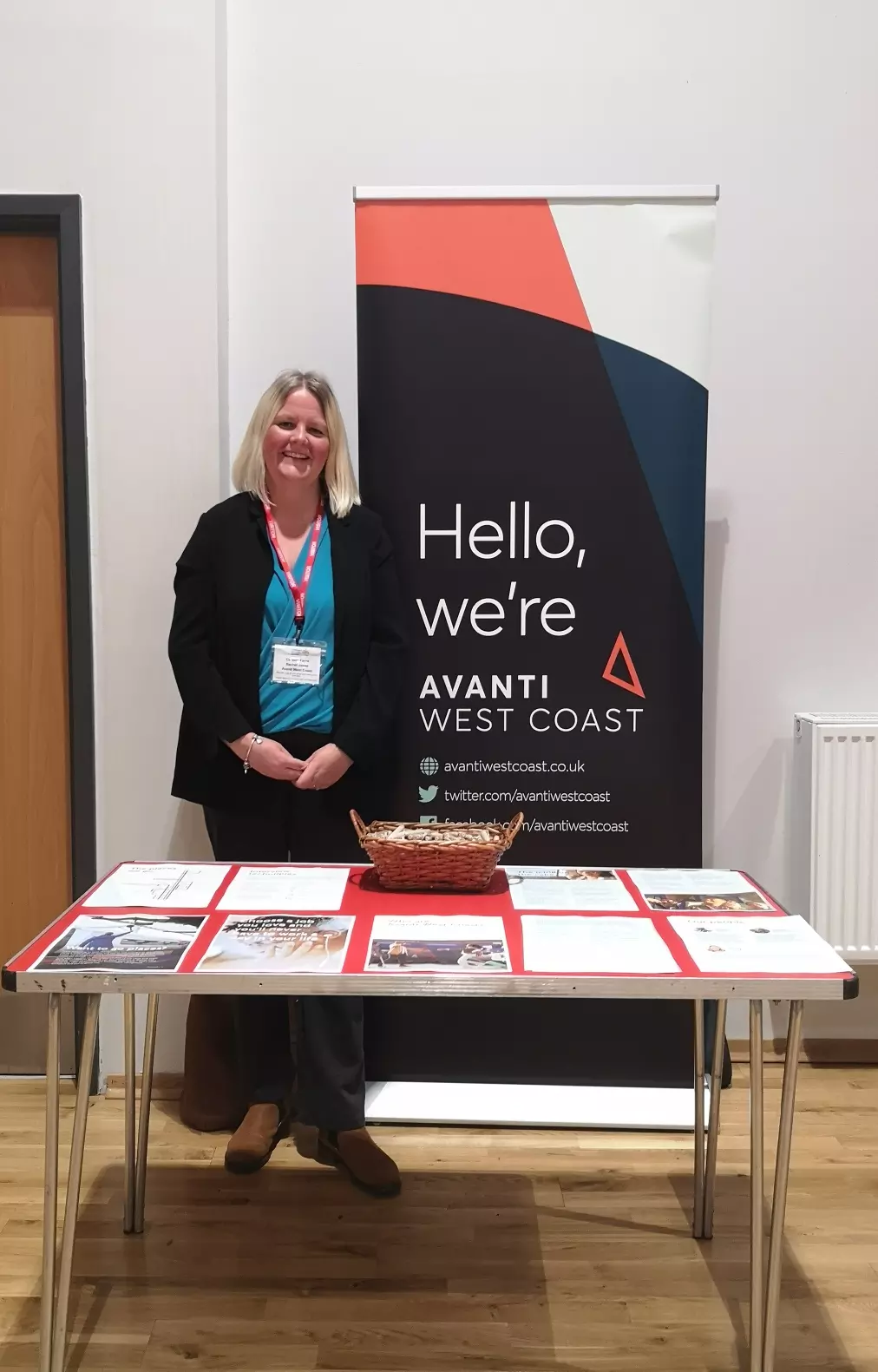 Avanti West Coast pictured smiling at a careers fair