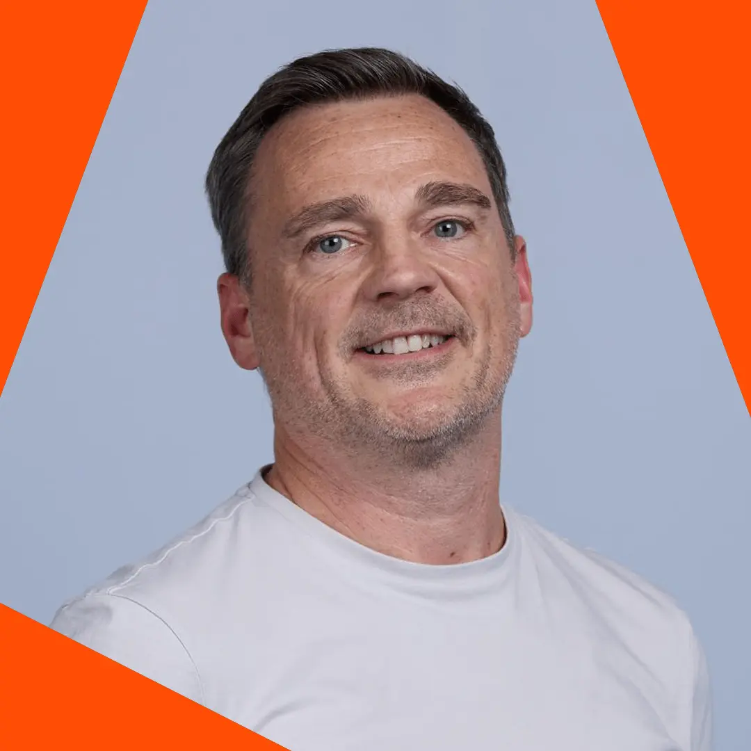 Matt Pover headshot with spark border