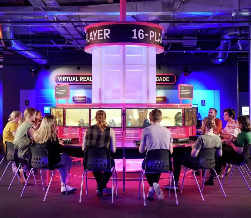 Visitors battling it out at the Science Museum's hands-on gaming experience