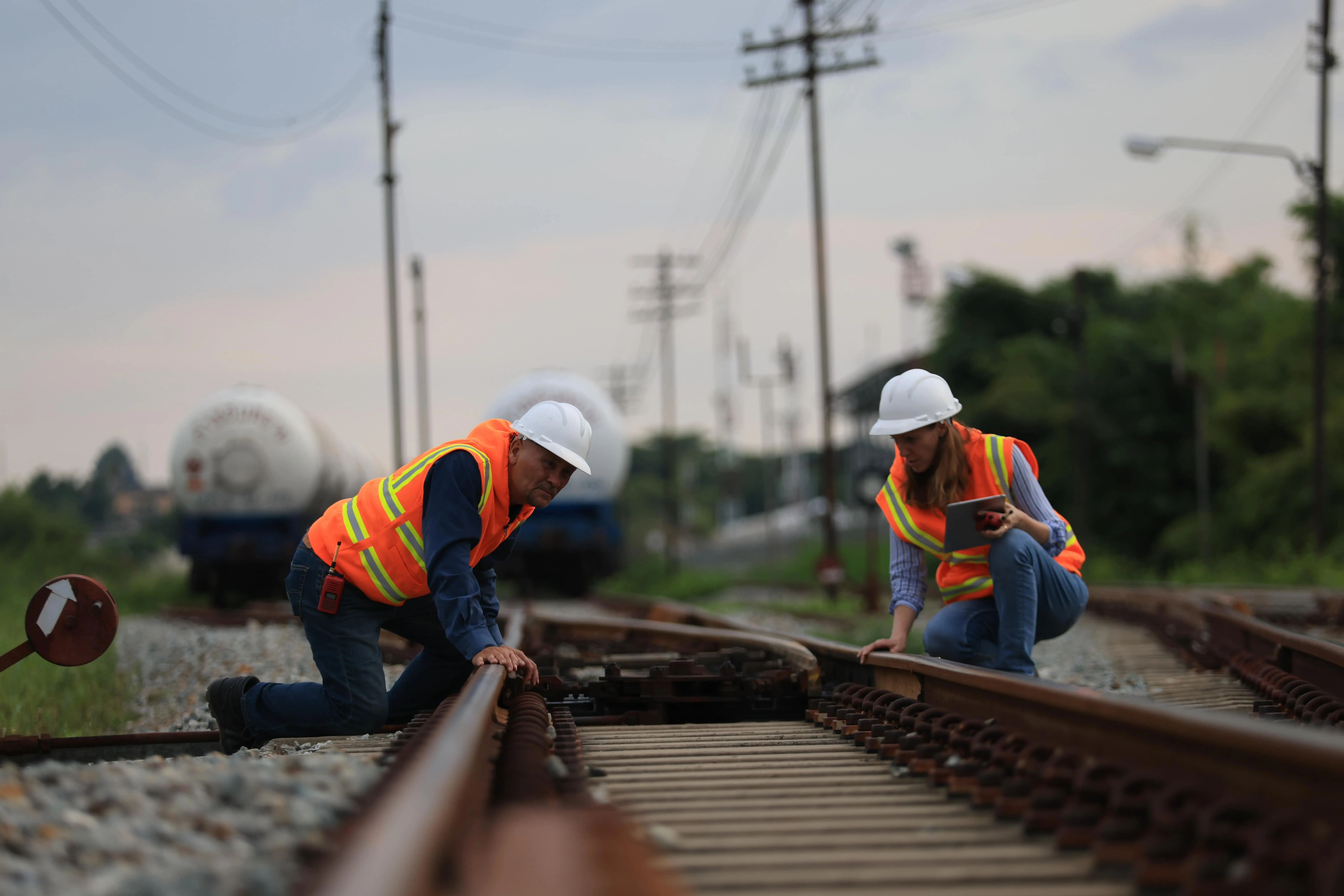 Rail Futures: Two railway engineers inspect a railway.