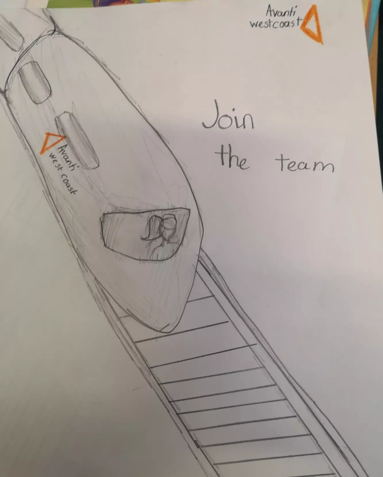 Child's drawing of an Avanti West Coast train with the phrase