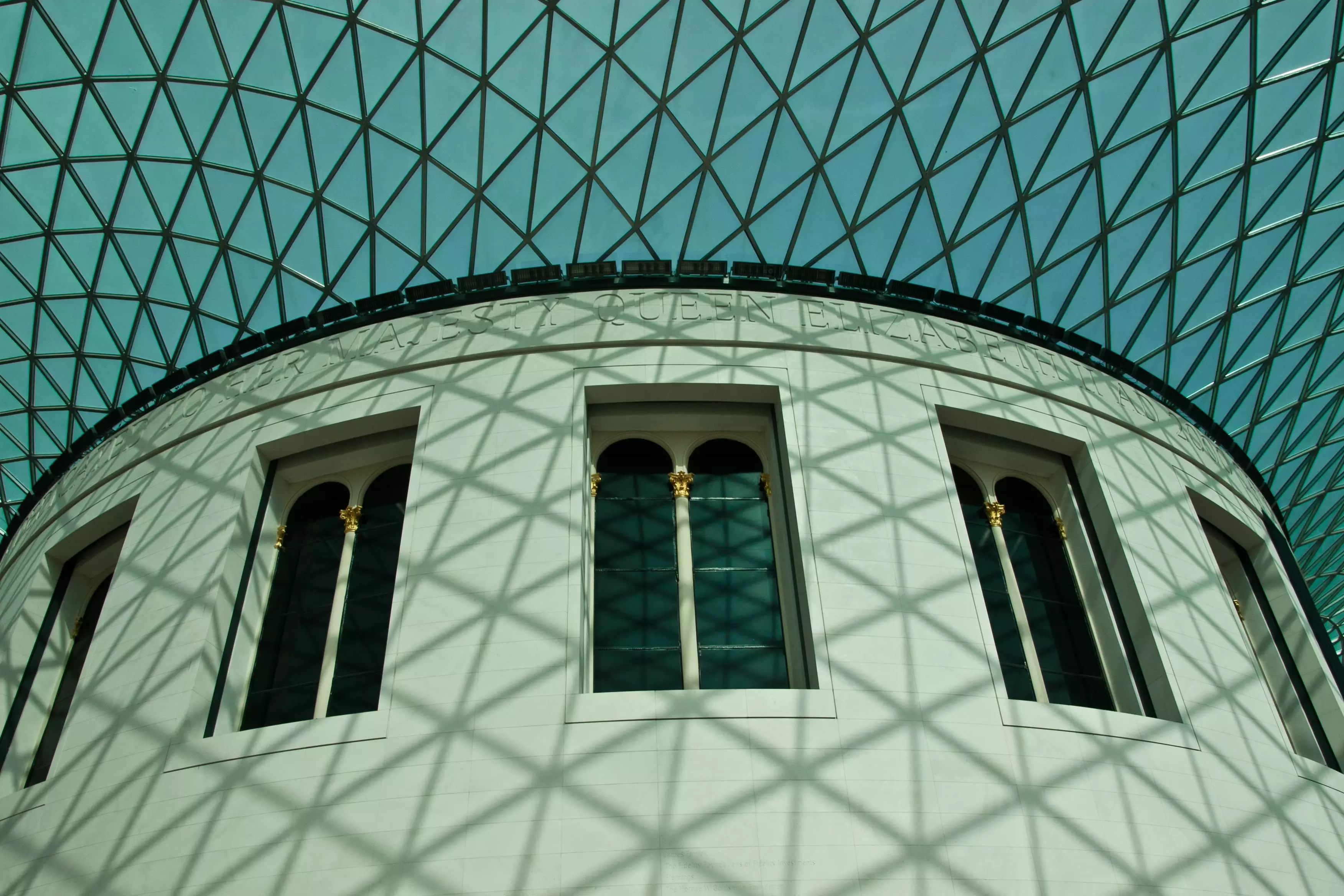 An interior view of the British Museum's roof